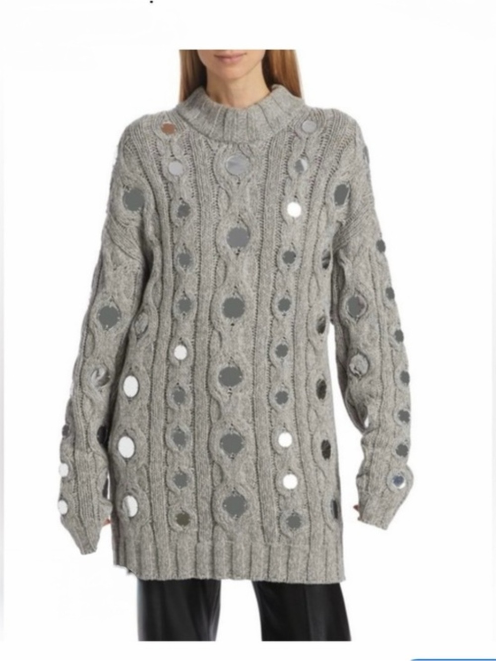 STAUD Beehive Mirrored Cable Knit Sweater Heather Grey NWT Large Festival